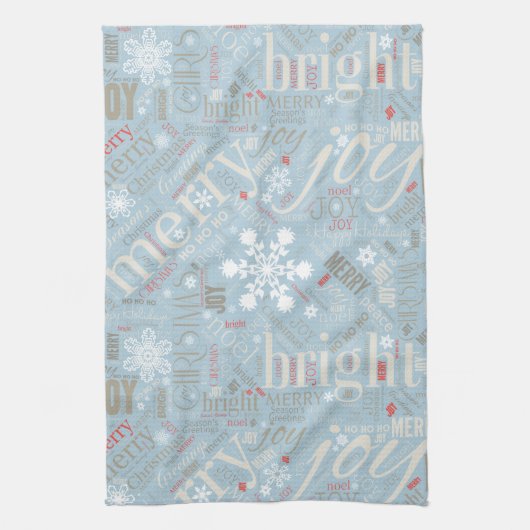 Kersttekst en Snowflake Pattern Blue ID257 Theedoek (Verticaal)
