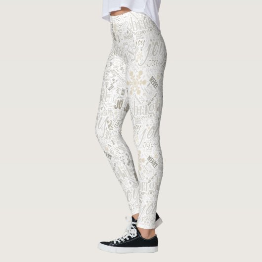 Kersttekst en Snowflake Pattern Gold ID257 Leggings (Links)