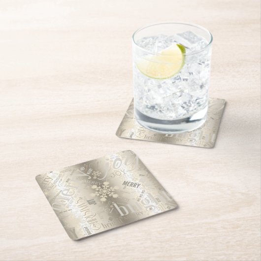 Kersttekst en Snowflake Pattern ID257 Vierkante Kartonnen Onderzetter (Insitu)