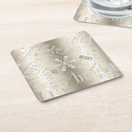 Kersttekst en Snowflake Pattern ID257 Vierkante Kartonnen Onderzetter (Schuin)