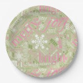 Kersttekst en Snowflake Pattern roze ID257 Papieren Bordje (Voorkant)