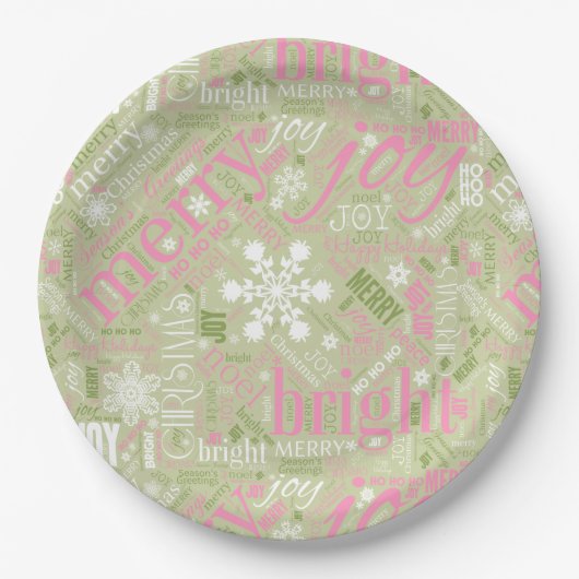 Kersttekst en Snowflake Pattern roze ID257 Papieren Bordje (Voorkant)