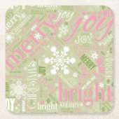 Kersttekst en Snowflake Pattern roze ID257 Vierkante Kartonnen Onderzetter (Voorkant)