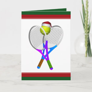 kersttennis-bal en racets feestdagen kaart