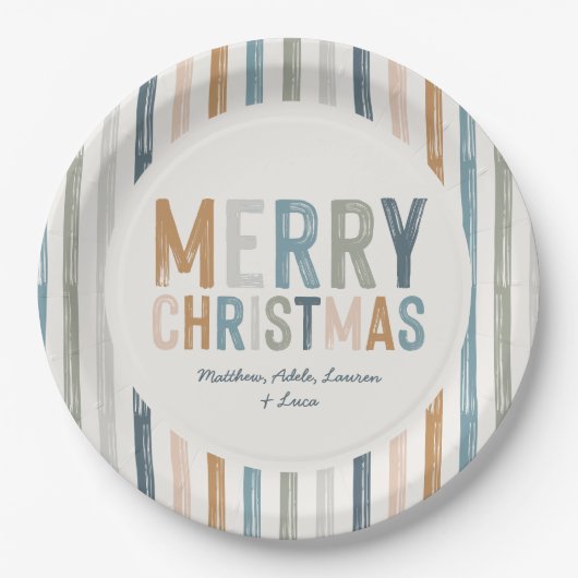 Kerstterracotta blauwe typografie modern papieren bordje (Voorkant)