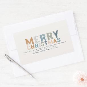Kerstterracotta blauwe typografie modern rechthoekige sticker