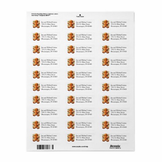 kerstterugzendadres Gingerbrood Man Etiket (Full Sheet)