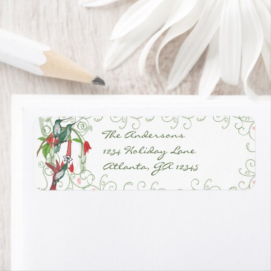  kerstterugzendadres Humingbird Swirl Etiket (Insitu)