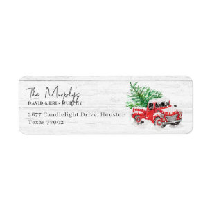  kerstterugzendadres Red Truck Etiket