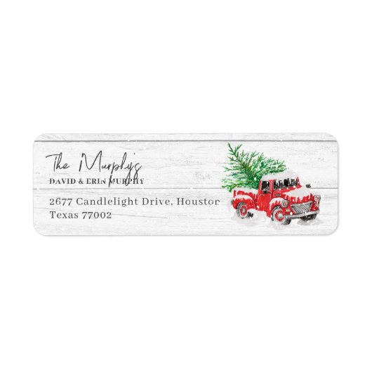  kerstterugzendadres Red Truck Etiket (Voorkant)