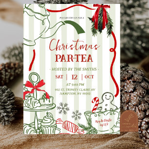 Kerstthee Party Krabbel Handgetekend Kaart