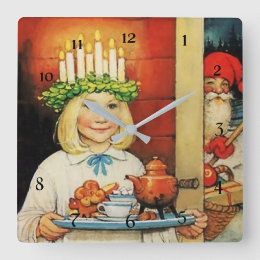 “Kerstthee” van Jenny Nystrom Vierkante Klok (Voorkant)