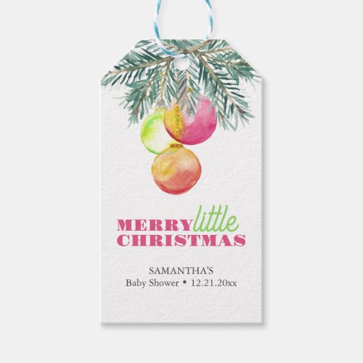 Kerstthema Baby shower Roze & Groen Cadeaulabel (Voorkant)