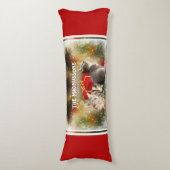 Kerstthema catlover dubbelzijdige aangepaste naam lichaamskussen (Voorkant Verticaal)