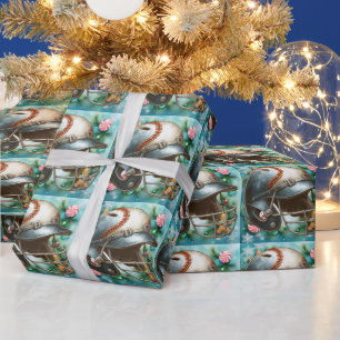 Kerstthema honkbal cadeaupapier