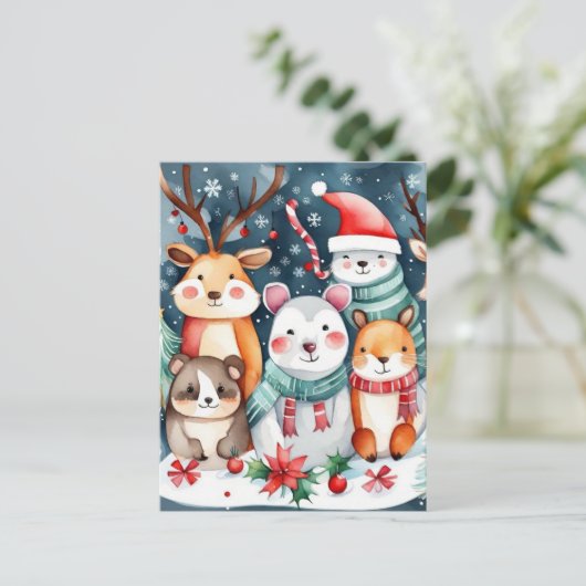 Kerstthema Kerst schattige dieren Briefkaart (Staand voorkant)