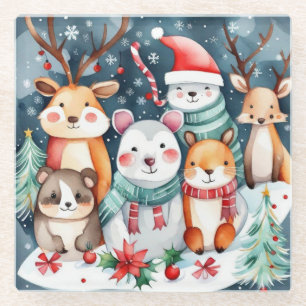 Kerstthema Kerst schattige dieren Glazen Onderzetter