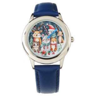 Kerstthema Kerst schattige dieren Horloge