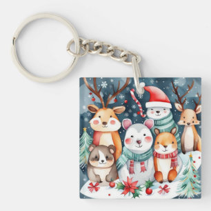 Kerstthema Kerst schattige dieren Sleutelhanger
