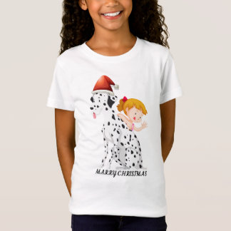 Kerstthema met meisje en hond. t-shirt