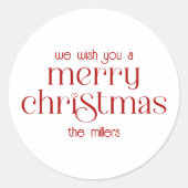 Kerstthema Ontwerp Rode Retro Typografie Ronde Sticker (Voorkant)