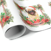 Kerstthema Pug Cadeaupapier (Rol Hoek)