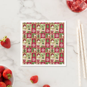Kerstthema Snowman Snowflakes Red Green Gold Servet