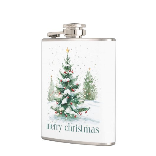 Kerstthema Snowy Tree Retro Typografie Heupfles (Links)