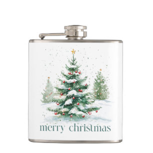 Kerstthema Snowy Tree Retro Typografie Heupfles