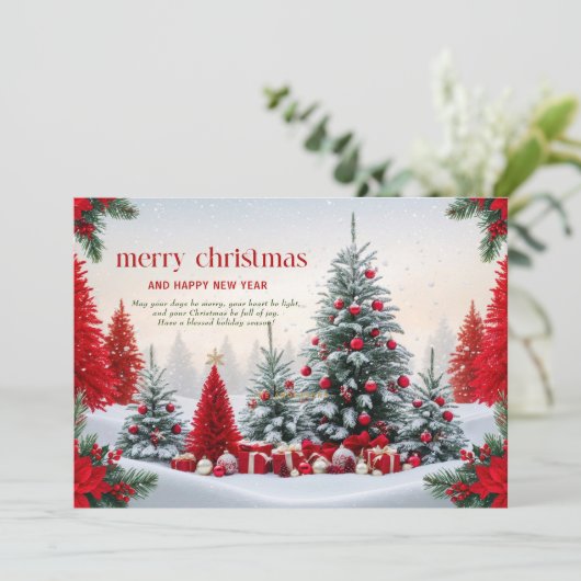 Kerstthema versierd landschap kaart (Staand voorkant)