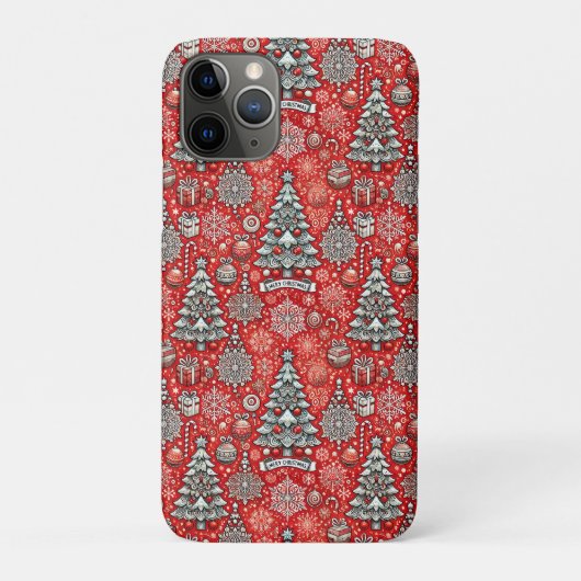 Kerstthemapatroon met bomen en sneeuwvlokken Case-Mate iPhone case (Achterkant)