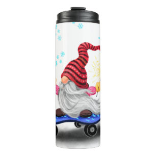 Kerstthermische kotelboer Skater Gnome met cadeaus Thermosbeker