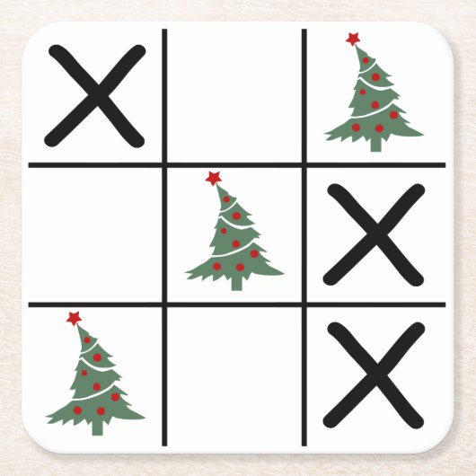 kersttic Tac Toe Vierkante Kartonnen Onderzetter (Voorkant)