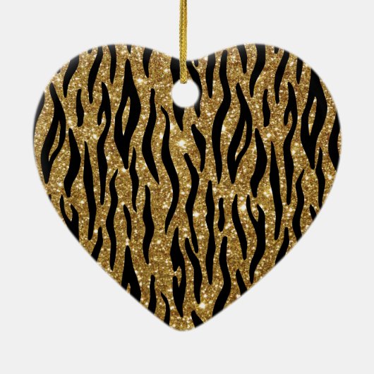 Kersttiger Glitter Hartvormige Afdruk Keramisch Ornament (Achterkant)