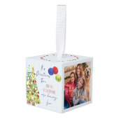 Kersttijd 3 Gezinsfoto's en naamsgeluiden Kubus Ornament (Voorkant hoekig)