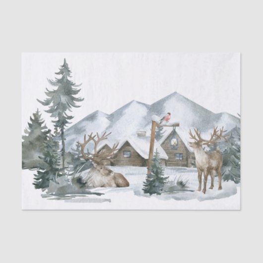 Kersttijd Deer, sneeuw en cabine-ontkoppeling Tissuepapier (Voorkant)