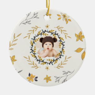 Kersttijd Herten Geel Crème Bloem Foto Keramisch Ornament