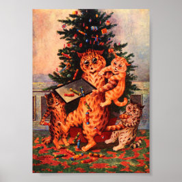 Kersttijd in Catland Louis Wain Poster