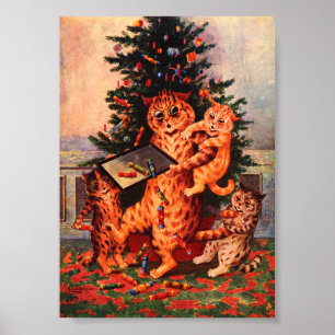 Kersttijd in Catland Louis Wain Poster