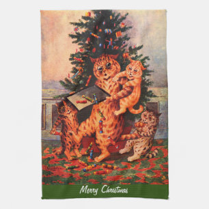 Kersttijd in Catland Louis Wain Theedoek