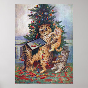 Kersttijd in Kattenland, Louis Wain Poster