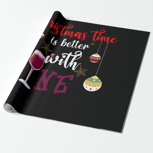 Kersttijd is beter met wijn cadeaupapier (Uitgerold)