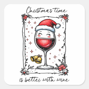 Kersttijd is leuker met wijn  vierkante sticker