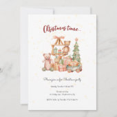 Kersttijd, kinder speelgoed en geschenkfeest kaart (Voorkant)