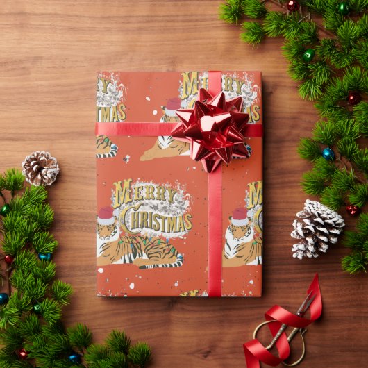  kersttijger en vrolijk kerstfeest cadeaupapier (Feestdagen Geschenken)