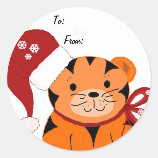 Kersttijger Ronde Sticker (Voorkant)