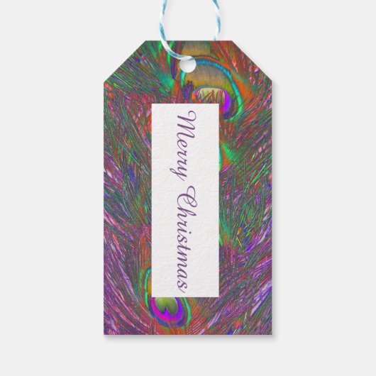 kersttinsel Peacock Feathers Cadeaulabel (Achterkant)