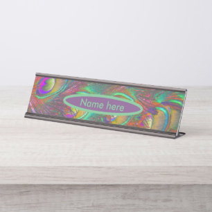 kersttinsel Peacock Feathers gepersonaliseerd Bureau Naambordje