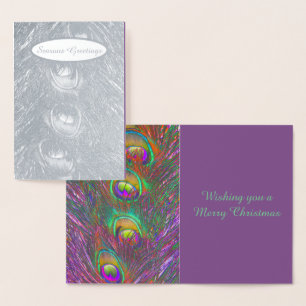 kersttinsel Peacock Feathers gepersonaliseerd Folie Kaarten