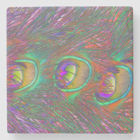 kersttinsel Peacock Feathers Stenen Onderzetter (Voorkant)